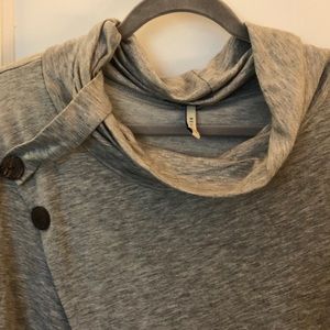 Grey cowlneck jersey pullover with crossover
